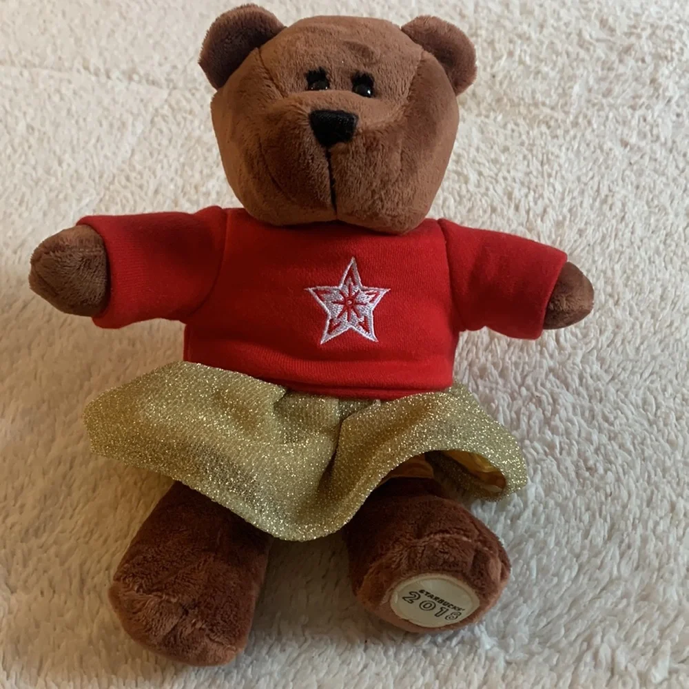Starbucks 2018 Bearista Bear Gold Skirt Red Shirt Teddy Bear EUC